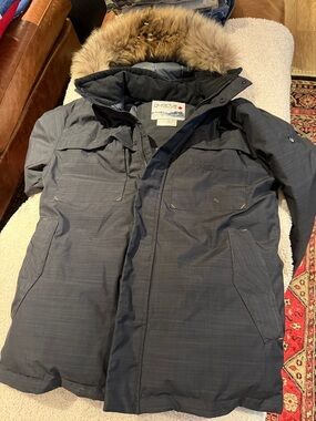 Men's Heavyweight Parka Jacket with Fur-Trim Hood - Charcoal Gray